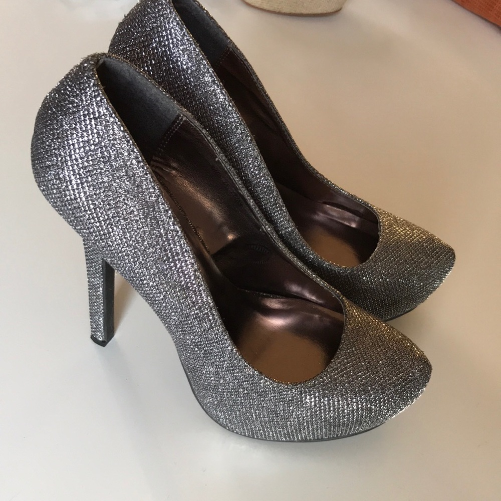 Silver sparkly platform heels